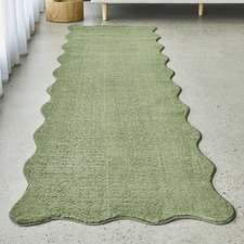 Green Elsie Wavy Edge Machine Washable Runner