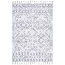 White & Silver Mahdi Moroccan Power-Loomed Shag Rug