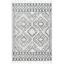 White & Charcoal Mahdi Moroccan Power-Loomed Shag Rug