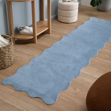 Blue Elsie Wavy Edge Machine Washable Runner