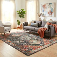 Navy Power-Loomed Transitional Round Rug