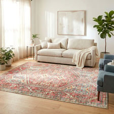 Crimson Power-Loomed Transitional Round Rug