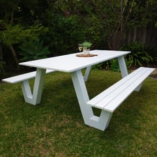 6 Seater Wave II Aluminium Outdoor Dining Bench & Table