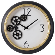 Black & White Gear Metal & Faux Leather Clock