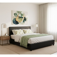 Black Makoto Faux Leather Gas Lift Storage Bed Frame