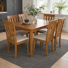 6 Seater Berryl Rubberwood Dining Table & Chair Set