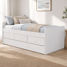 Evren Single Bed Frame with Trundle & Drawers