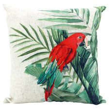 Red Parrot Jungle Linen Blend Cushion