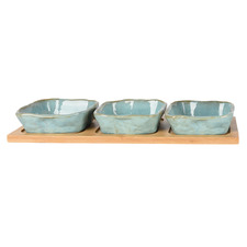 4 Piece Elgin Ceramic Square Dip Bowl & Tray Set