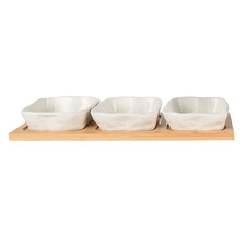 4 Piece Elgin Ceramic Square Dip Bowl & Tray Set