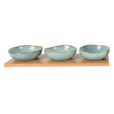4 Piece Elgin Ceramic Round Dip Bowl & Tray Set