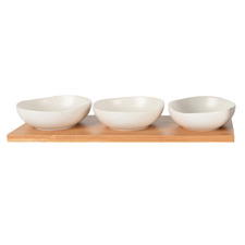 4 Piece Elgin Ceramic Round Dip Bowl & Tray Set