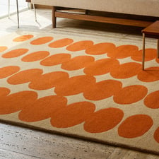 Orange Optical Oval Hand-Tufted Pure New Wool Rug