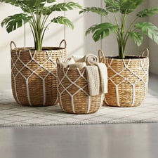 3 Piece Emory Woven Seagrass & Cotton Basket Set