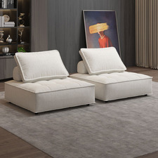 Rogan Linen & Cotton Armless Lounge Chairs (Set of 2)