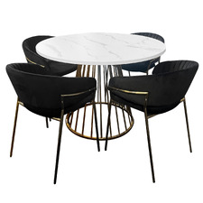 4 Seater Rigel Black Velvet Dining Table & Chair Set