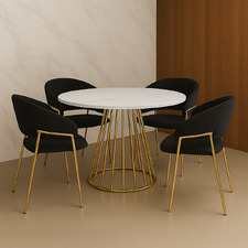 4 Seater Rigel Black Velvet Dining Table & Chair Set