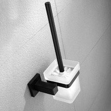 Nero Black Toilet Brush Holder with Tempered Glass Cup Set