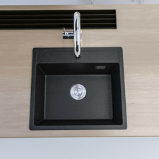 Black W50 x D37cm  Granite Single Kitchen Sink Bowl