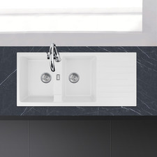 1160mm Double White Granite Kitchen Sink with Drainer