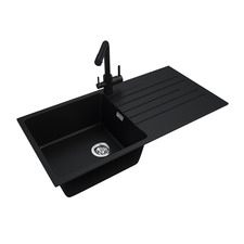 Black Granite Single Kitchen Sink Bowl with Drainboard