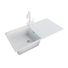 White Granite Single Kitchen Sink Bowl with Drainboard