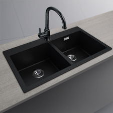 Black Granite Large Double Kitchen Sink Bowl