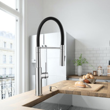 Chrome & Black Swivel Pull-Out Kitchen Sink Mixer