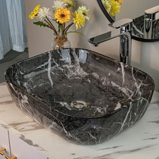Grey Obsidian Rectangular Ceramic Basin