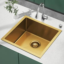 Deso 440mm Single Stainless Steel Kitchen Sink with Button-controlled Basket Waste