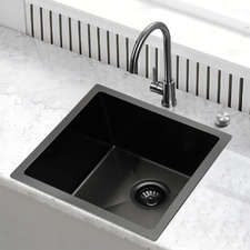 Nuvia 440mm Single Stainless Steel Kitchen Sink with Button-controlled Basket Waste
