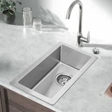 Deso 250mm Single Stainless Steel Kitchen Sink with Button-controlled Basket Waste