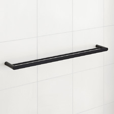 Rumia 800mm Black Double Bar Wall Mounted Towel Rail