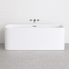 Eugene Rectangle Acrylic Back to Wall Bath with Overflow