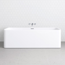 Eugene Rectangle Acrylic Back to Wall Bath with Overflow