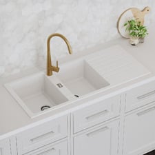 Chenal 1160mm Double White Granite Kitchen Sink with Drainer