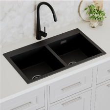 830mm Double Black Granite Kitchen Sink