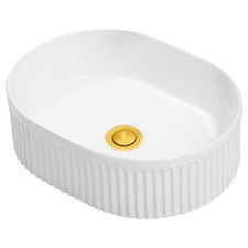 Zoya 400mm Gloss White Pill Ceramic Basin with Pop-Up Waste