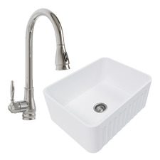 Pierre 610mm Reversible Fireclay Farmhouse Sink & Mixer Package