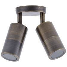 Lustro GU10 Rustic Brass Adjustable Double Exterior Spotlight