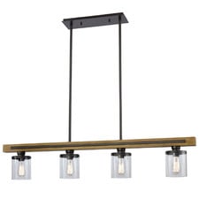 Meti Wood & Glass 4 Light Pendant