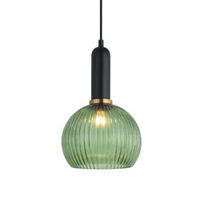 Vintaj Ribbed Glass & Iron Pendant Light