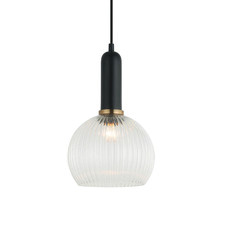 Vintaj Ribbed Glass & Iron Pendant Light