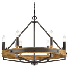 Corey Iron & Oak Wood 6 Light Pendant