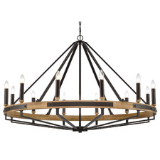 Corey Iron & Oak Wood 12 Light Pendant