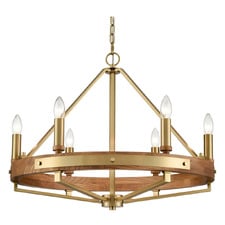 Corey Iron & Oak Wood 6 Light Pendant
