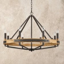 Corey Iron & Oak Wood 8 Light Pendant