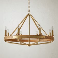 Corey Iron & Oak Wood 8 Light Pendant