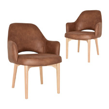 93cm Lex Faux Leather Dining Chairs with Ash Wood Legs (Set of 2)