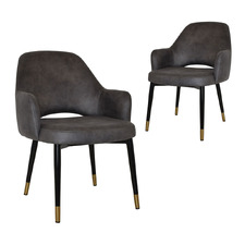 93cm Lex Faux Leather Dining Chairs with Brass Accent (Set of 2)